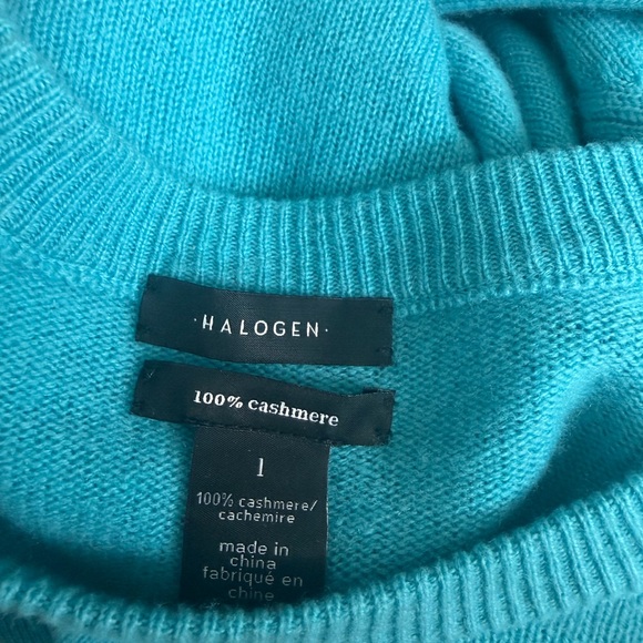 Halogen Turquoise Blue Crew Neck Cashmere Sweater large - Picture 4 of 4